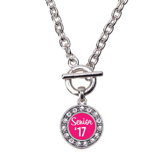 Silver Fuchsia Senior '17 Circle Charm Toggle Necklace