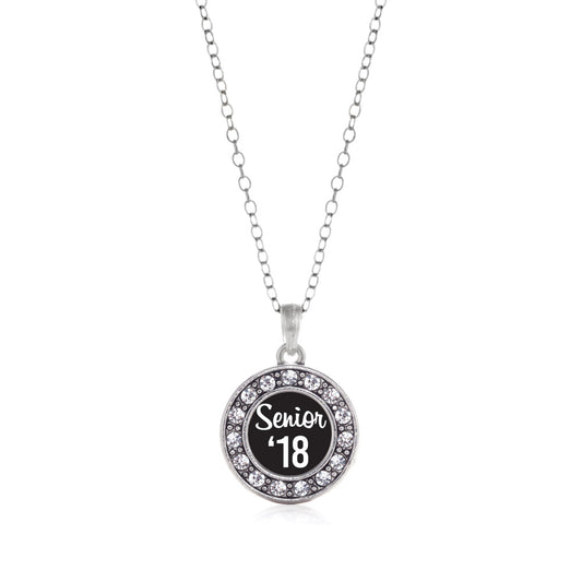 Silver Senior '18 Circle Charm Classic Necklace