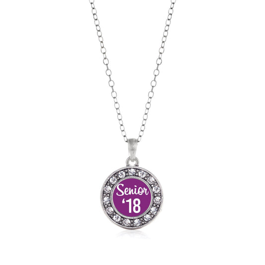 Silver Purple Senior '18 Circle Charm Classic Necklace