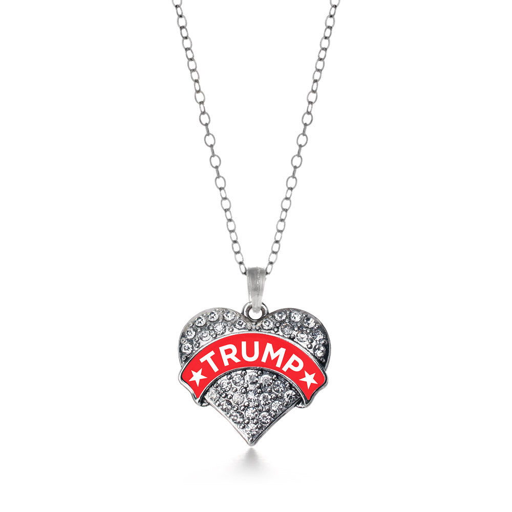Silver Trump Supporter Pave Heart Charm Classic Necklace