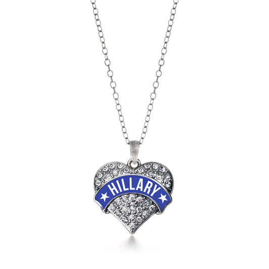 Silver Hillary Supporter Pave Heart Charm Classic Necklace