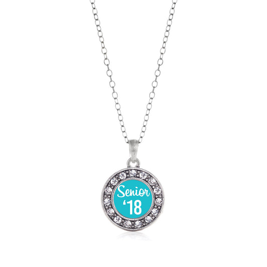 Silver Teal Senior '18 Circle Charm Classic Necklace