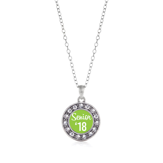 Silver Lime Green Senior '18 Circle Charm Classic Necklace