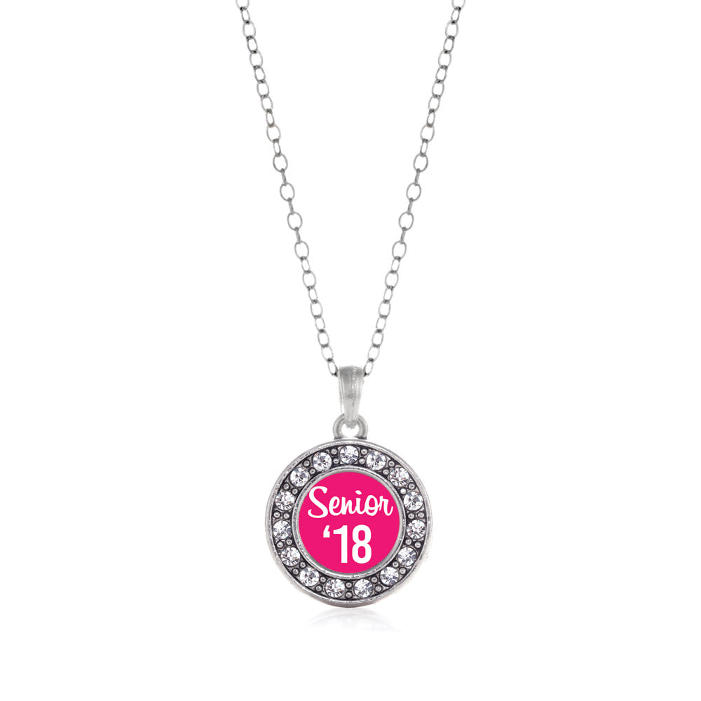 Silver Fuchsia Senior '18 Circle Charm Classic Necklace