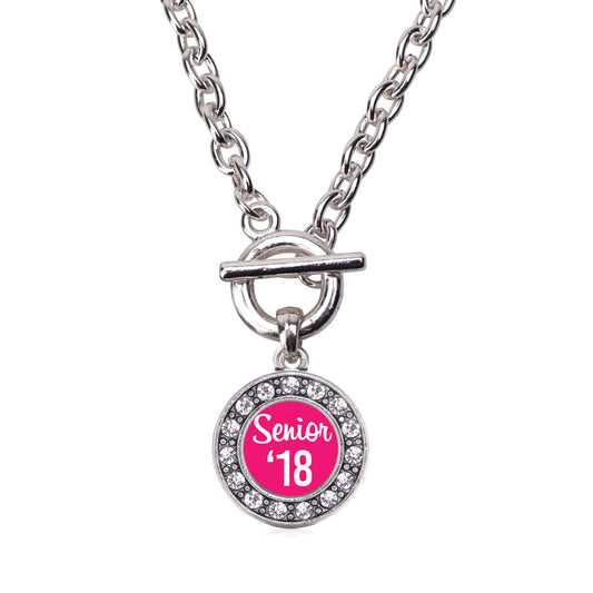 Silver Fuchsia Senior '18 Circle Charm Toggle Necklace