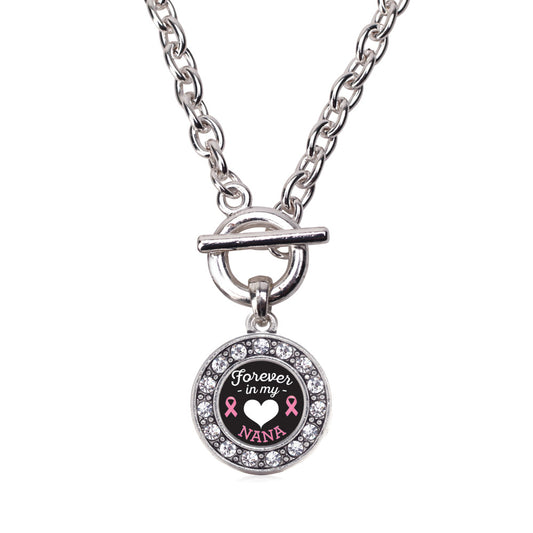 Silver Forever in My Heart Nana Breast Cancer Support Circle Charm Toggle Necklace