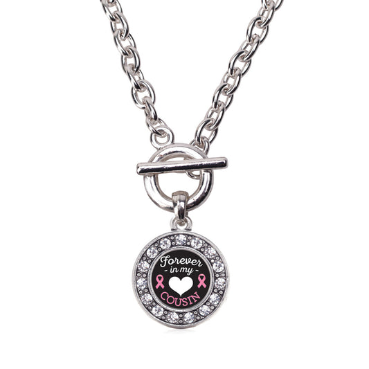 Silver Forever in My Heart Cousin Breast Cancer Support Circle Charm Toggle Necklace
