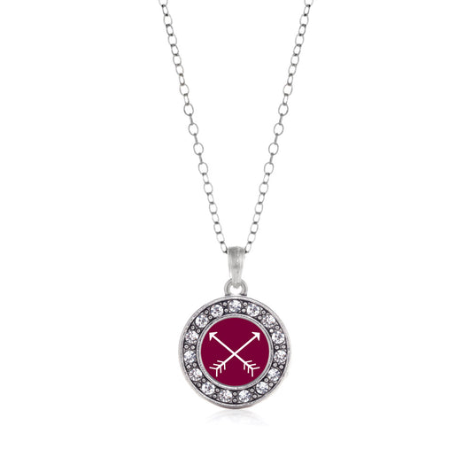 Silver Crossbows Circle Charm Classic Necklace