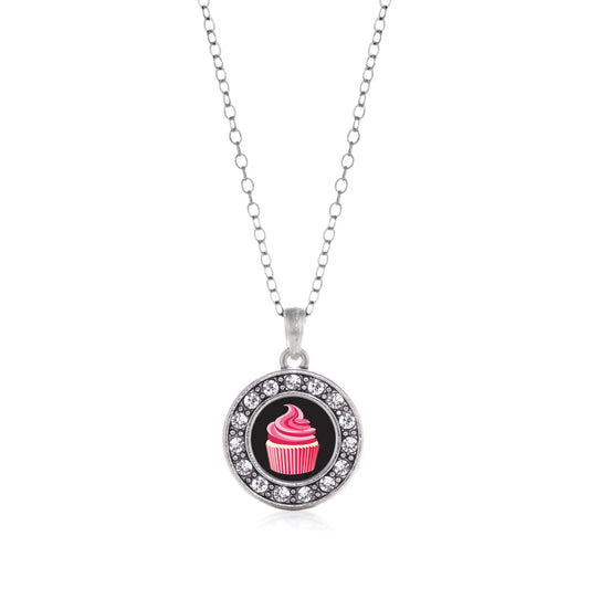 Silver Cupcake Lovers Circle Charm Classic Necklace