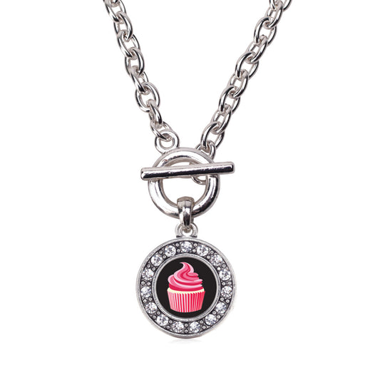 Silver Cupcake Lovers Circle Charm Toggle Necklace