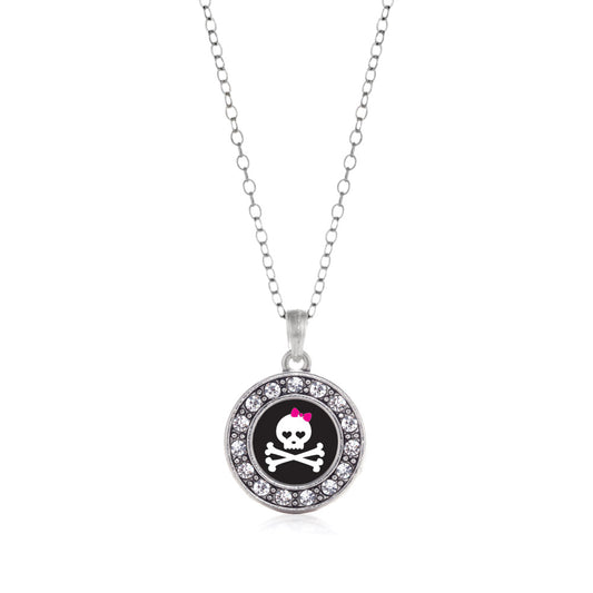 Silver Cute Skull And Crossbones Circle Charm Classic Necklace