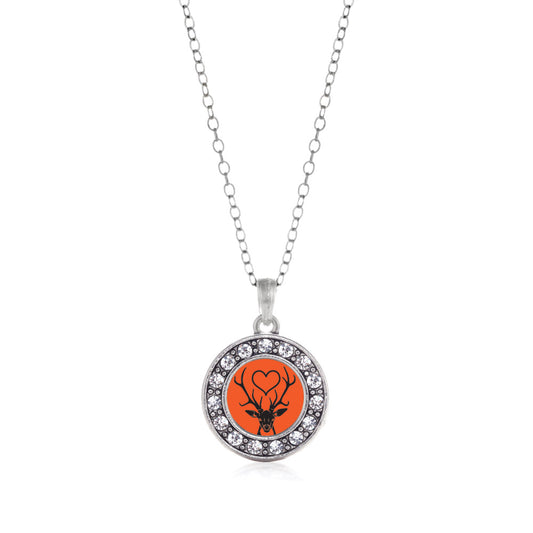 Silver Deer Season Circle Charm Classic Necklace
