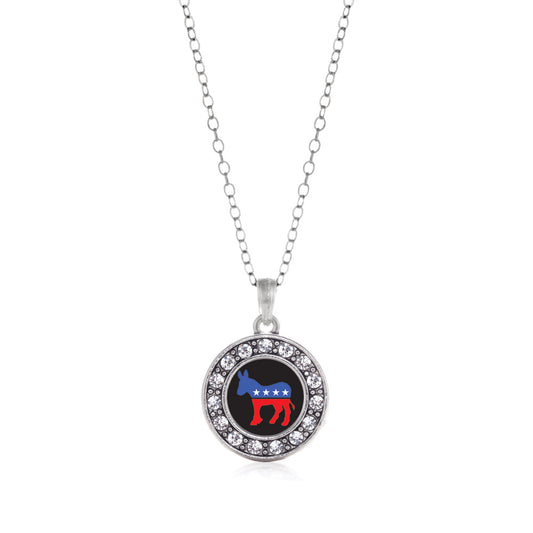 Silver Democrat Circle Charm Classic Necklace