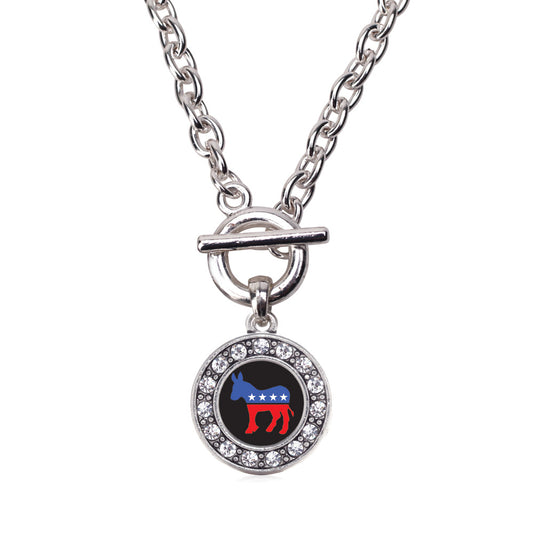 Silver Democrat Circle Charm Toggle Necklace