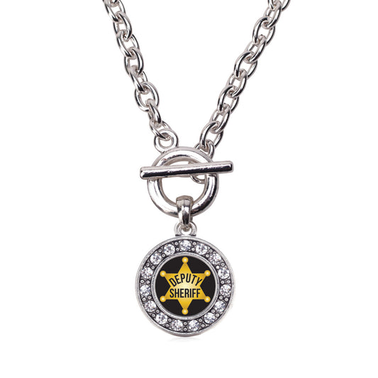Silver Deputy Sheriff Circle Charm Toggle Necklace