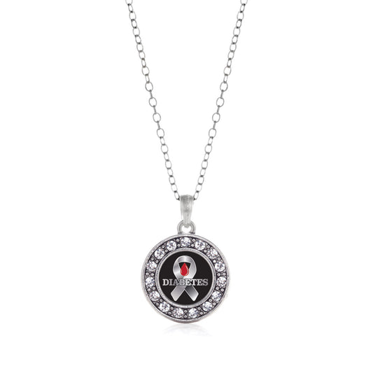 Silver Diabetes Awareness Circle Charm Classic Necklace