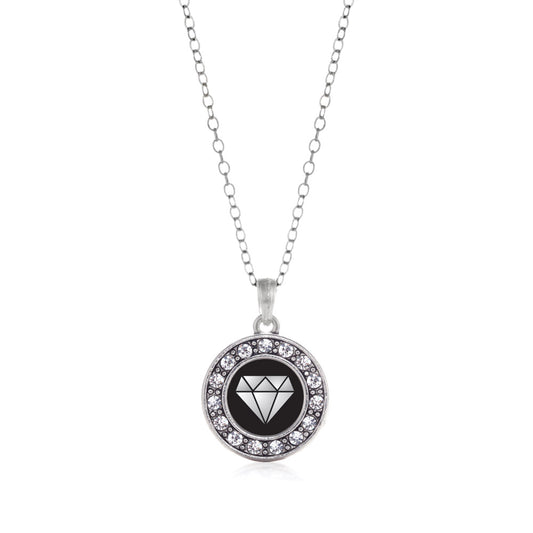 Silver Diamond Circle Charm Classic Necklace