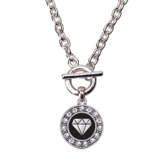Silver Diamond Circle Charm Toggle Necklace