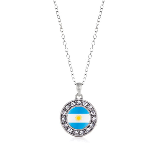 Silver Argentina Flag Circle Charm Classic Necklace