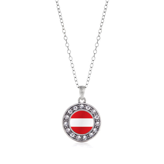 Silver Austria Flag Circle Charm Classic Necklace