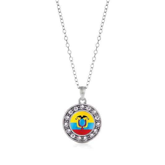 Silver Ecuador Flag Circle Charm Classic Necklace