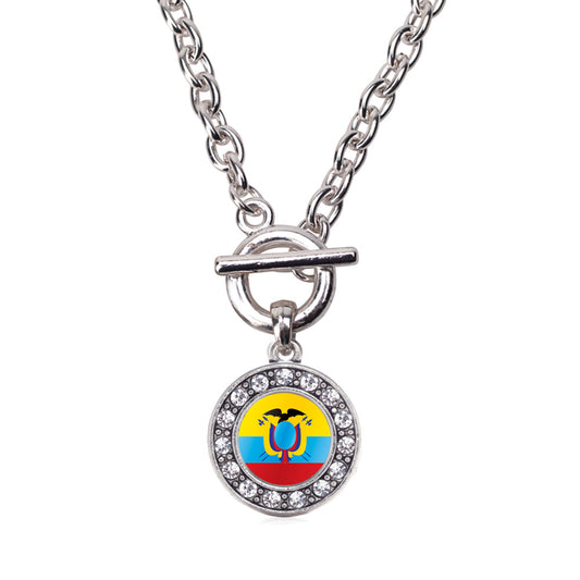 Silver Ecuador Flag Circle Charm Toggle Necklace