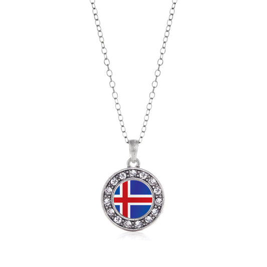 Silver Iceland Flag Circle Charm Classic Necklace