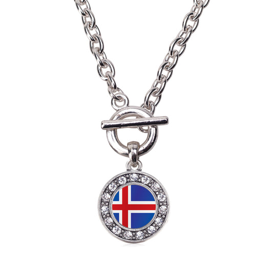 Silver Iceland Flag Circle Charm Toggle Necklace