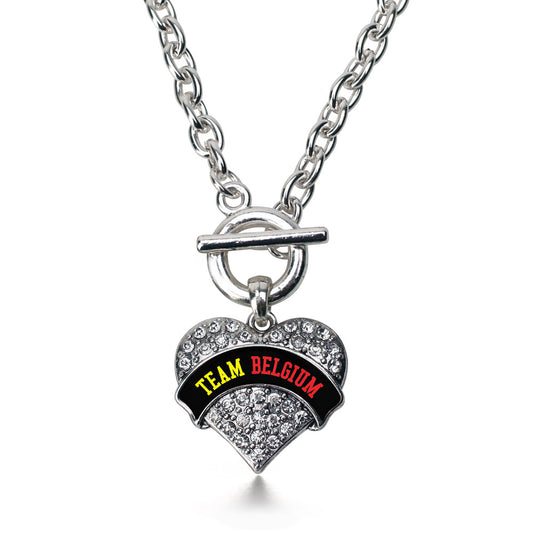Silver Team Belgium Pave Heart Charm Toggle Necklace