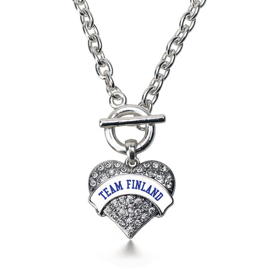 Silver Team Finland Pave Heart Charm Toggle Necklace