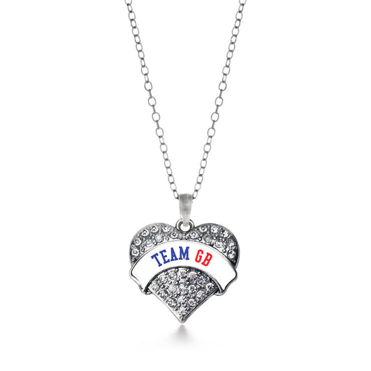 Silver Team Great Britain Pave Heart Charm Classic Necklace