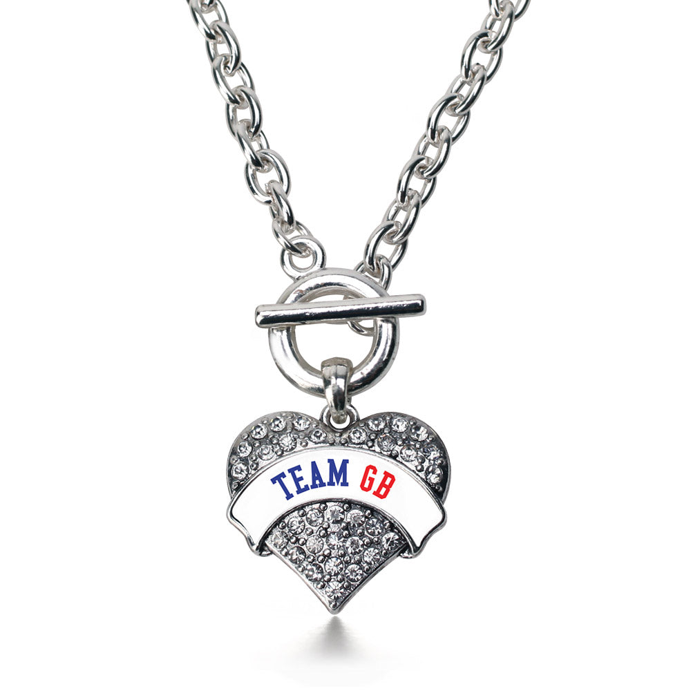 Silver Team Great Britain Pave Heart Charm Toggle Necklace