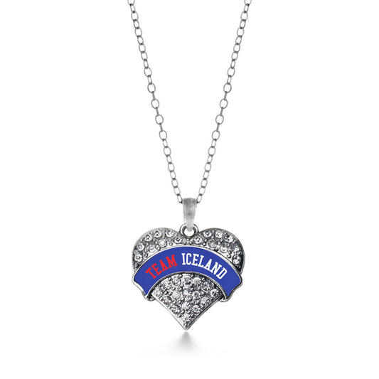 Silver Team Iceland Pave Heart Charm Classic Necklace