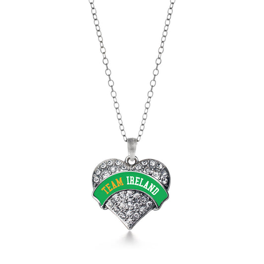 Silver Team Ireland Pave Heart Charm Classic Necklace