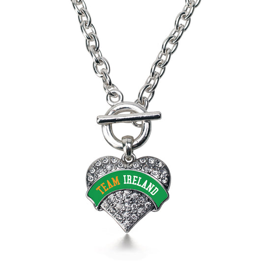 Silver Team Ireland Pave Heart Charm Toggle Necklace