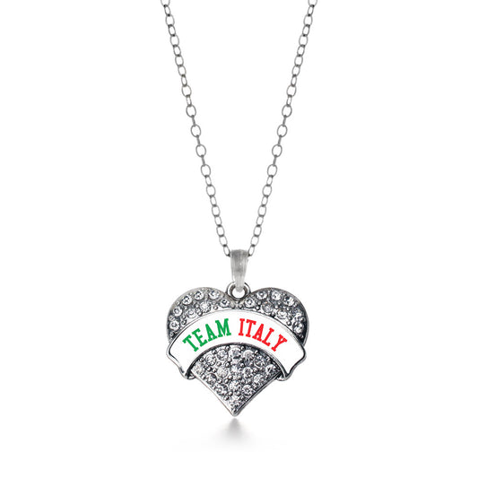 Silver Team Italy Pave Heart Charm Classic Necklace
