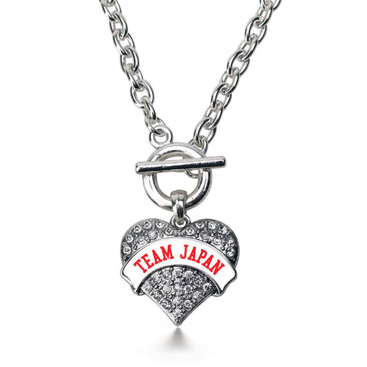 Silver Team Japan Pave Heart Charm Toggle Necklace