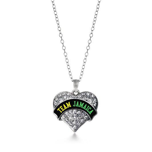 Silver Team Jamaica Pave Heart Charm Classic Necklace