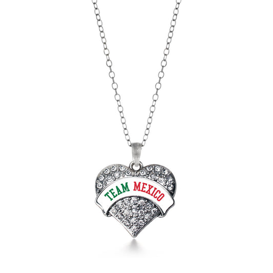 Silver Team Mexico Pave Heart Charm Classic Necklace