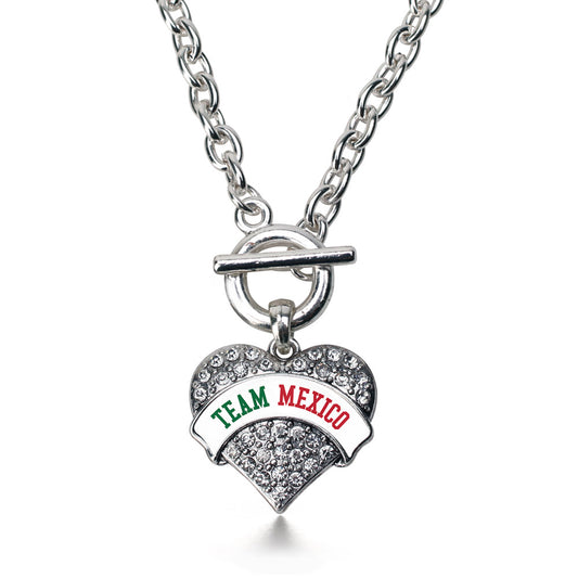 Silver Team Mexico Pave Heart Charm Toggle Necklace
