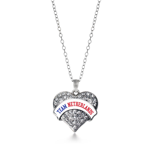 Silver Team Netherlands Pave Heart Charm Classic Necklace
