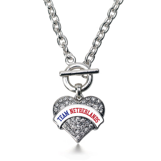 Silver Team Netherlands Pave Heart Charm Toggle Necklace
