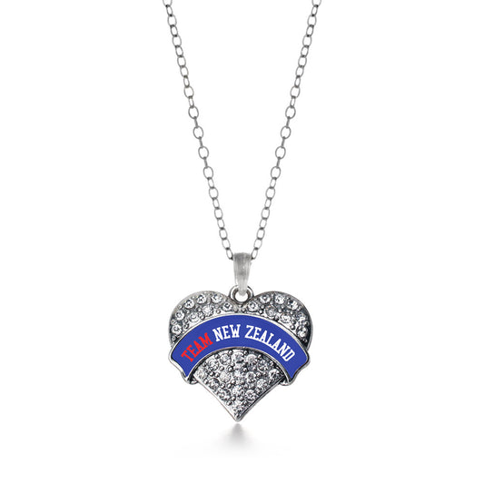 Silver Team New Zealand Pave Heart Charm Classic Necklace