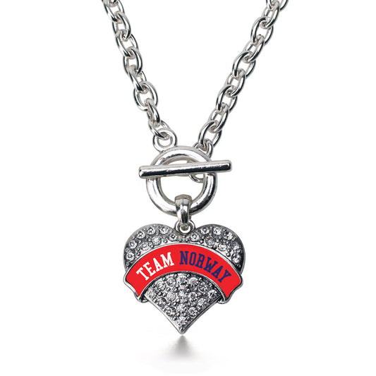 Silver Team Norway Pave Heart Charm Toggle Necklace