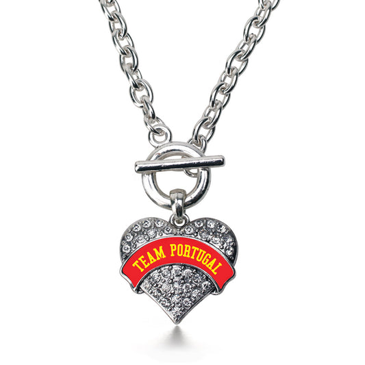 Silver Team Portugal Pave Heart Charm Toggle Necklace