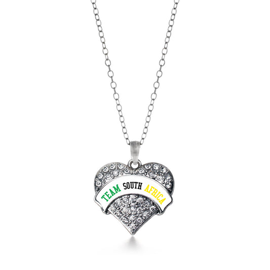 Silver Team South Africa Pave Heart Charm Classic Necklace