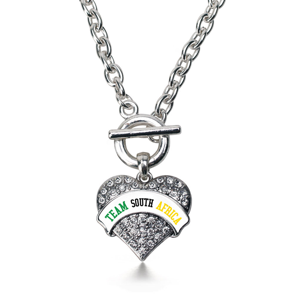 Silver Team South Africa Pave Heart Charm Toggle Necklace