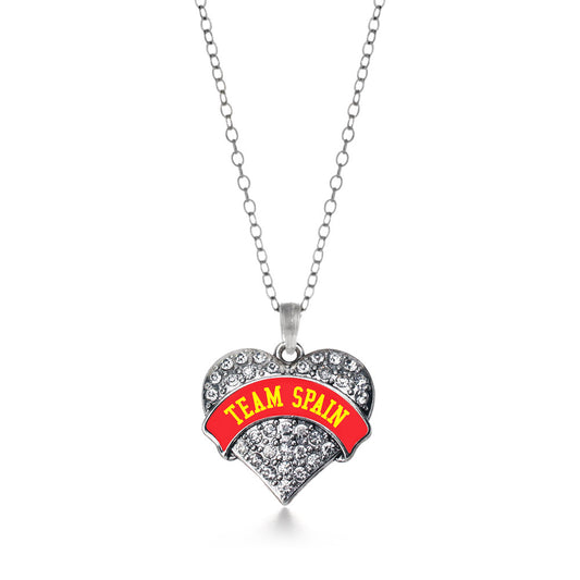 Silver Team Spain Pave Heart Charm Classic Necklace