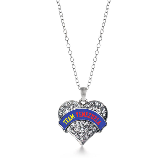 Silver Team Venezuela Pave Heart Charm Classic Necklace