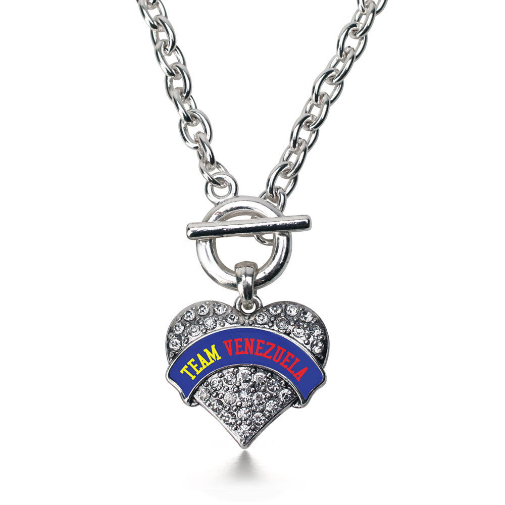 Silver Team Venezuela Pave Heart Charm Toggle Necklace